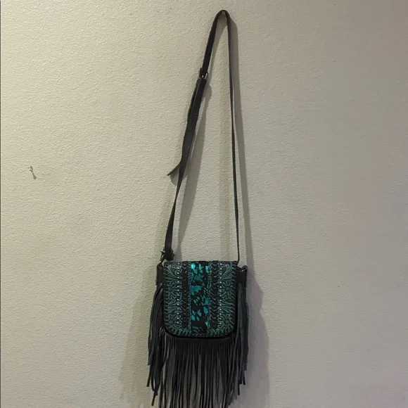 Montana West chocolate brown and Turquise Patterned Crossbody Bag - Picture 6 of 8